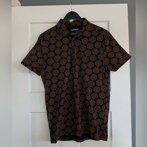 Express Men's Polo with Black and Brown Floral Pattern